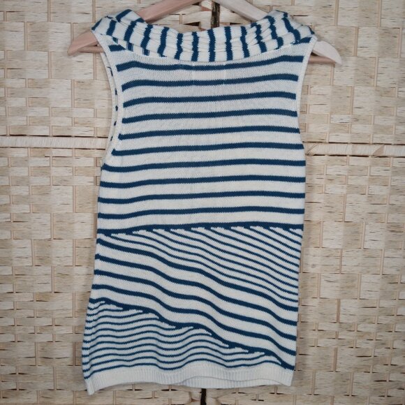 Sparrow Sleeveless Knit Linen Cotton Asymmetrical Small Striped Bateau Neckline - Picture 5 of 6